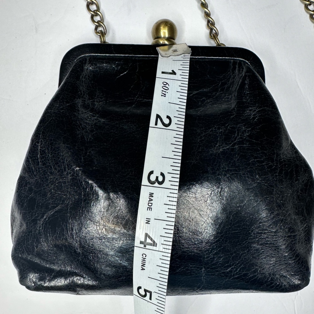 Hobo Int. Black Leather Kiss Lock Crossbody‎ Bag Chain Strap Floral Lining - Picture 7 of 13